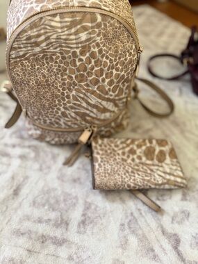 Animal Print Tan Backpack with Matching Wallet